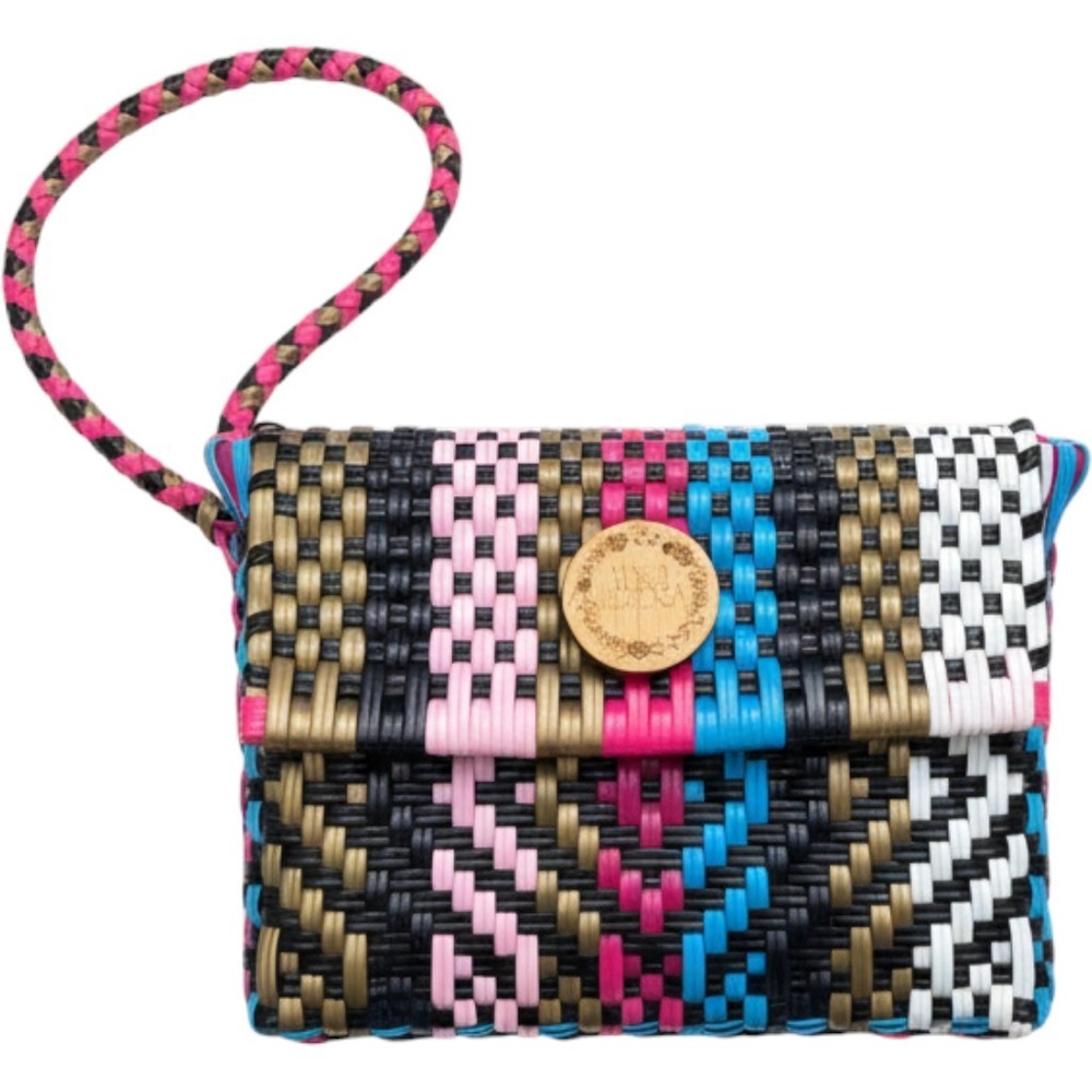 Maria Victoria Woven Wristlet Clutch Bag Multi Color Geometric Recycled Plastic